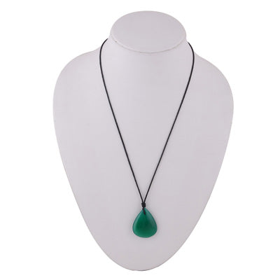 Magnificent Gemstone Green Onyx Pear Shape Black Cotton Cord Pendant Necklace - R1900236-11
