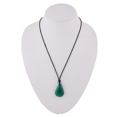 Magnificent Gemstone Green Onyx Pear Shape Black Cotton Cord Pendant Necklace - R1900236-12