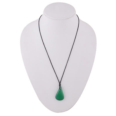 Magnificent Gemstone Green Onyx Pear Shape Black Cotton Cord Pendant Necklace - R1900236-8