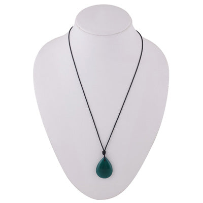 Magnificent Gemstone Green Onyx Pear Shape Black Cotton Cord Pendant Necklace - R1900236-9