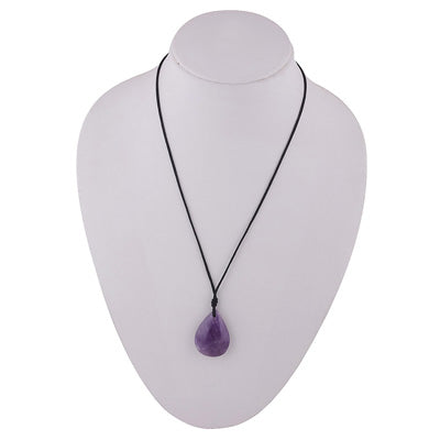 Magnificent Gemstone Amethyst Pear Shape Black Cotton Cord Pendant Necklace - R1900237-11