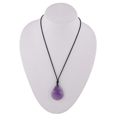 Magnificent Gemstone Amethyst Pear Shape Black Cotton Cord Pendant Necklace - R1900237-17