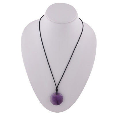 Magnificent Gemstone Amethyst Round Shape Black Cotton Cord Pendant Necklace - R1900237-2