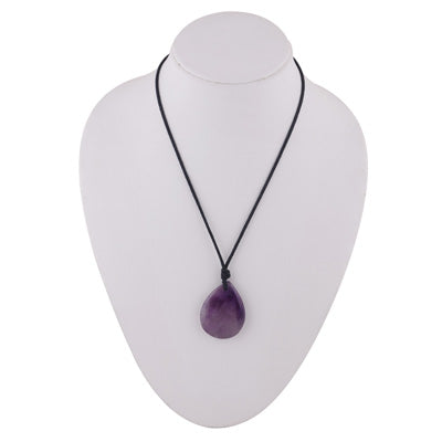 Magnificent Gemstone Amethyst Pear Shape Black Cotton Cord Pendant Necklace - R1900237-20