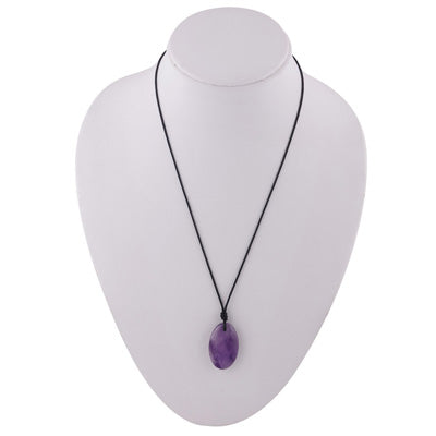 Magnificent Gemstone Amethyst Oval Shape Black Cotton Cord Pendant Necklace - R1900237-3