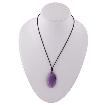 Magnificent Gemstone Amethyst Oval Shape Black Cotton Cord Pendant Necklace - R1900237-7