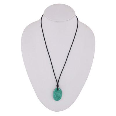 Magnificent Gemstone Malachite Oval Shape Black Cotton Cord Pendant Necklace - R1900238-10