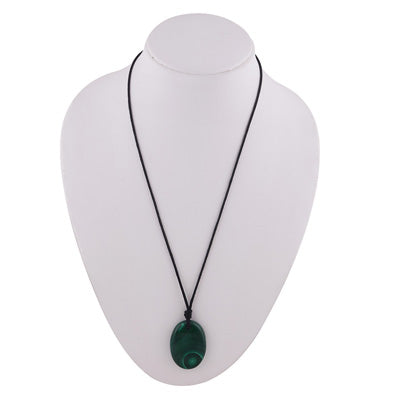 Magnificent Gemstone Malachite Oval Shape Black Cotton Cord Pendant Necklace - R1900238-12