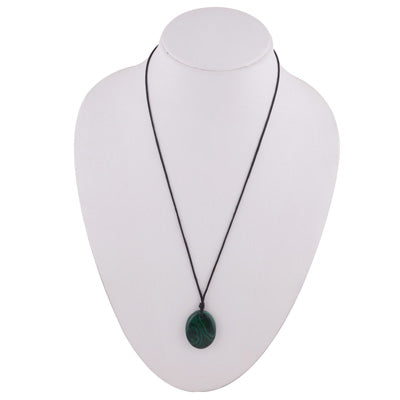Magnificent Gemstone Malachite Oval Shape Black Cotton Cord Pendant Necklace - R1900238-4