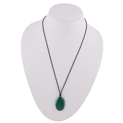 Magnificent Gemstone Malachite Oval Shape Black Cotton Cord Pendant Necklace - R1900238-7