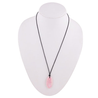 Magnificent Gemstone Rhodochrosite Oval Shape Black Cotton Cord Pendant Necklace - R1900239-1