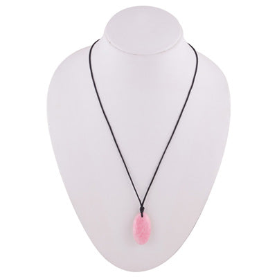 Magnificent Gemstone Rhodochrosite Oval Shape Black Cotton Cord Pendant Necklace - R1900239-2