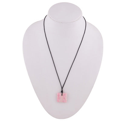 Magnificent Gemstone Rhodochrosite Square Shape Black Cotton Cord Pendant Necklace - R1900239-6
