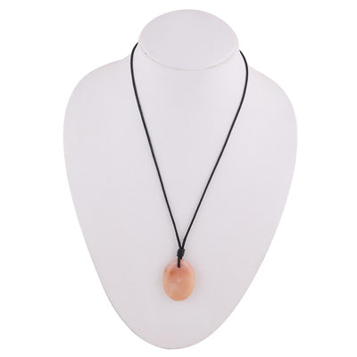 Magnificent Gemstone Pink Opal Oval Shape Black Cotton Cord Pendant Necklace - R1900240-1