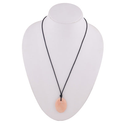 Magnificent Gemstone Pink Opal Oval Shape Black Cotton Cord Pendant Necklace - R1900240-3