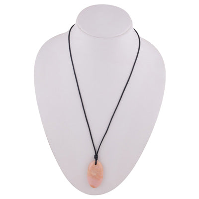 Magnificent Gemstone Pink Opal Oval Shape Black Cotton Cord Pendant Necklace - R1900240-4
