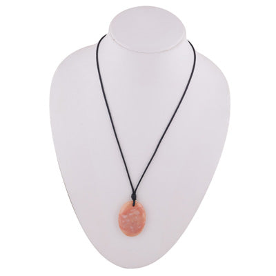Magnificent Gemstone Pink Opal Oval Shape Black Cotton Cord Pendant Necklace - R1900240-5