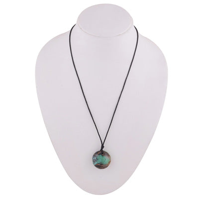 Magnificent Gemstone Chrysoprase Round Shape Black Cotton Cord Pendant Necklace - R1900241-1