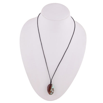 Magnificent Gemstone Chrysoprase Oval Shape Black Cotton Cord Pendant Necklace - R1900241-5