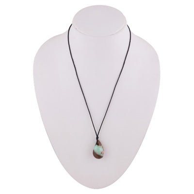 Magnificent Gemstone Chrysoprase Pear Shape Black Cotton Cord Pendant Necklace - R1900241-6