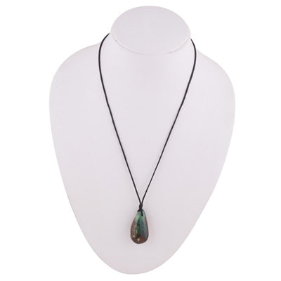 Magnificent Gemstone Chrysoprase Pear Shape Black Cotton Cord Pendant Necklace - R1900241-8