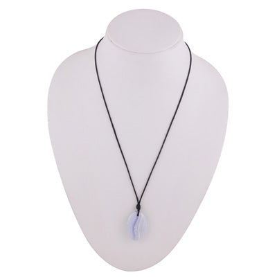 Magnificent Gemstone Blue Lace Agate Oval Shape Black Cotton Cord Pendant Necklace - R1900242-1