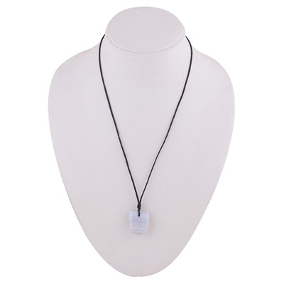 Magnificent Gemstone Blue Lace Agate Fancy Shape Black Cotton Cord Pendant Necklace - R1900242-11