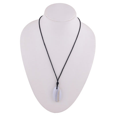 Magnificent Gemstone Blue Lace Agate Oval Shape Black Cotton Cord Pendant Necklace - R1900242-2