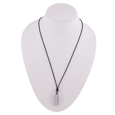 Magnificent Gemstone Blue Lace Agate Oval Shape Black Cotton Cord Pendant Necklace - R1900242-3