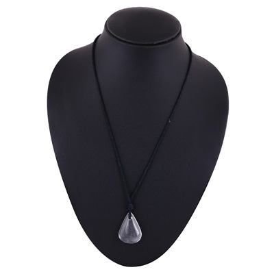 Magnificent Gemstone Crystal Pear Shape Black Cotton Cord Pendant Necklace - R1900244-4