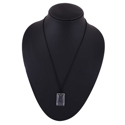 Magnificent Gemstone Crystal Rectangle Shape Black Cotton Cord Pendant Necklace - R1900244-7