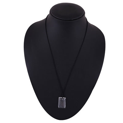Magnificent Gemstone Crystal Rectangle Shape Black Cotton Cord Pendant Necklace - R1900244-8