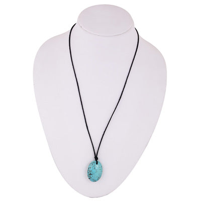 Magnificent Gemstone Turquoise Oval Shape Black Cotton Cord Pendant Necklace - R1900245-10
