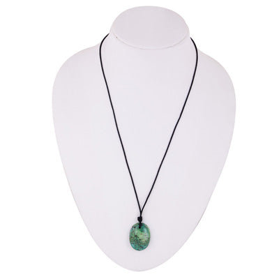 Magnificent Gemstone Turquoise Oval Shape Black Cotton Cord Pendant Necklace - R1900245-11
