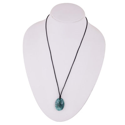 Magnificent Gemstone Turquoise Oval Shape Black Cotton Cord Pendant Necklace - R1900245-12