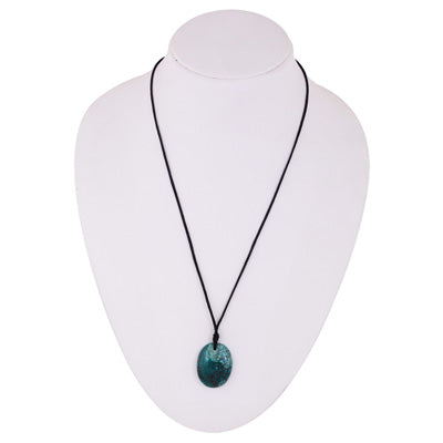 Magnificent Gemstone Turquoise Oval Shape Black Cotton Cord Pendant Necklace - R1900245-13