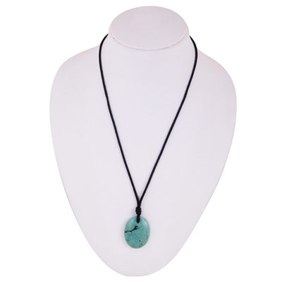 Magnificent Gemstone Turquoise Oval Shape Black Cotton Cord Pendant Necklace - R1900245-2
