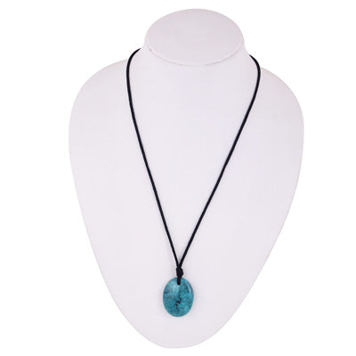 Magnificent Gemstone Turquoise Oval Shape Black Cotton Cord Pendant Necklace - R1900245-3