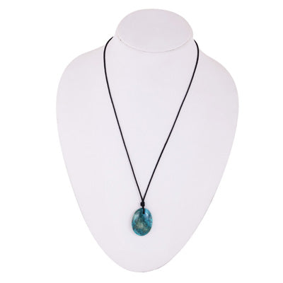 Magnificent Gemstone Turquoise Oval Shape Black Cotton Cord Pendant Necklace - R1900245-5