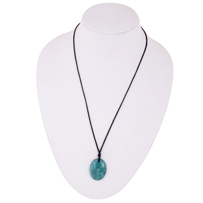 Magnificent Gemstone Turquoise Oval Shape Black Cotton Cord Pendant Necklace - R1900245-7