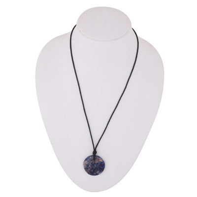 Magnificent Gemstone Sodalite Round Shape Black Cotton Cord Pendant Necklace - R1900246-1