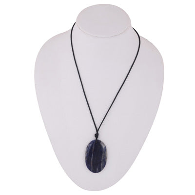 Magnificent Gemstone Sodalite Oval Shape Black Cotton Cord Pendant Necklace - R1900246-12
