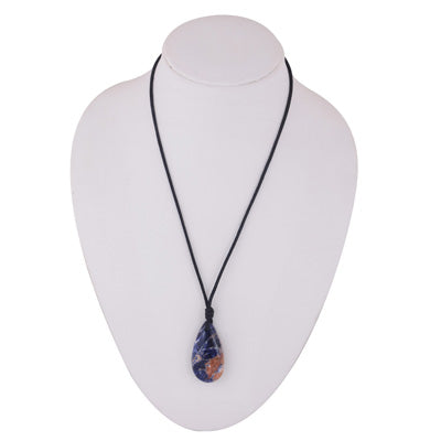 Magnificent Gemstone Sodalite Pear Shape Black Cotton Cord Pendant Necklace - R1900246-15
