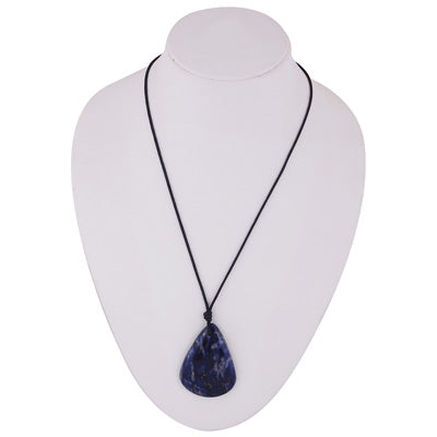 Magnificent Gemstone Sodalite Pear Shape Black Cotton Cord Pendant Necklace - R1900246-17