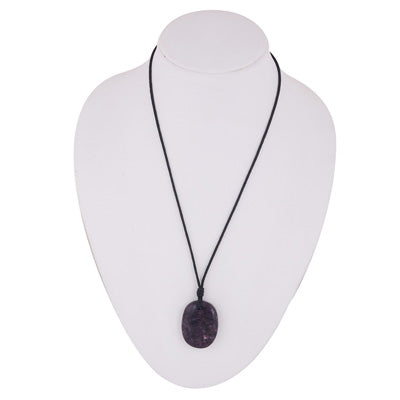 Magnificent Gemstone Charoite Oval Shape Black Cotton Cord Pendant Necklace - R1900247-7