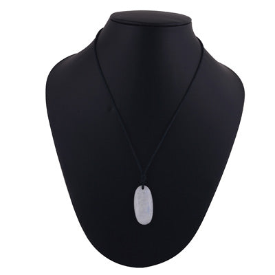Magnificent Gemstone Rainbow Moonstone Oval Shape Black Cotton Cord Pendant Necklace - R1900251-3