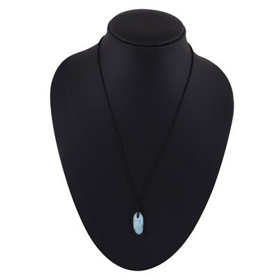 Magnificent Gemstone Larimar Oval Shape Black Cotton Cord Pendant Necklace - R1900254-1