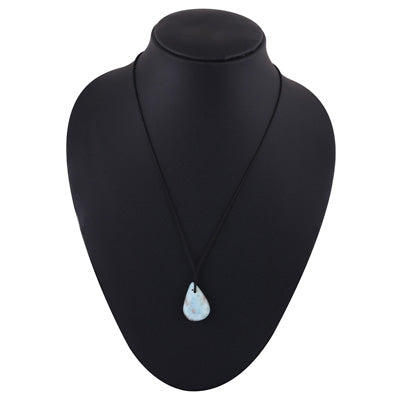 Magnificent Gemstone Larimar Pear Shape Black Cotton Cord Pendant Necklace - R1900254-11
