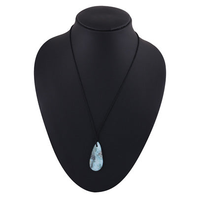 Magnificent Gemstone Larimar Pear Shape Black Cotton Cord Pendant Necklace - R1900254-13