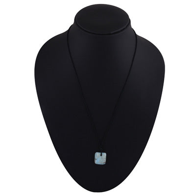 Magnificent Gemstone Larimar Square Shape Black Cotton Cord Pendant Necklace - R1900254-14